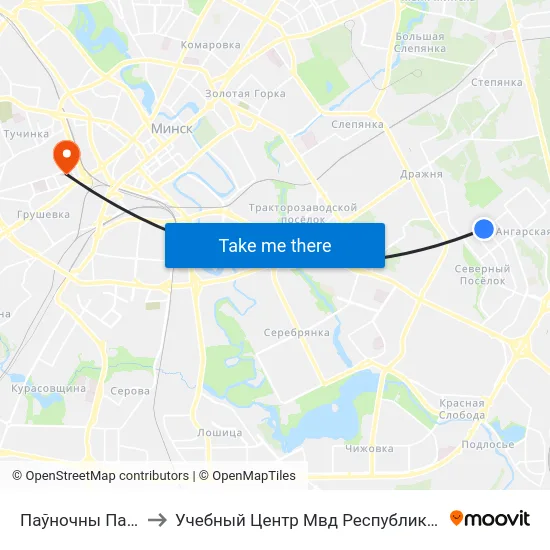 Паўночны Пасёлак to Учебный Центр Мвд Республики Беларусь map