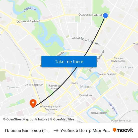 Плошча Бангалор (Площадь Бангалор) to Учебный Центр Мвд Республики Беларусь map