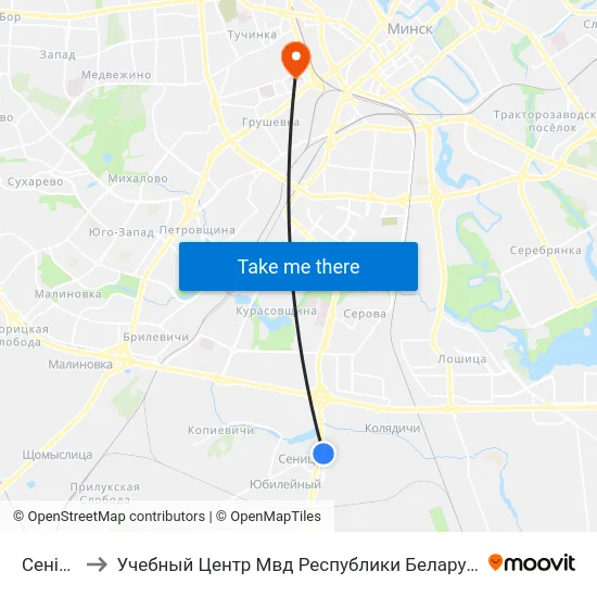 Сеніца to Учебный Центр Мвд Республики Беларусь map