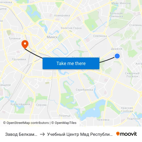 Завод Белкамунмаш to Учебный Центр Мвд Республики Беларусь map