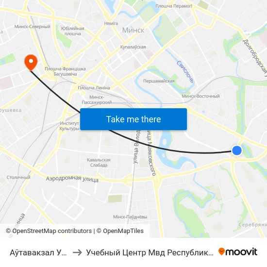 Аўтавакзал Усходні to Учебный Центр Мвд Республики Беларусь map