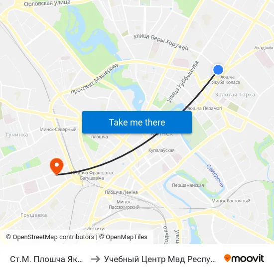 Ст.М. Плошча Якуба Коласа to Учебный Центр Мвд Республики Беларусь map