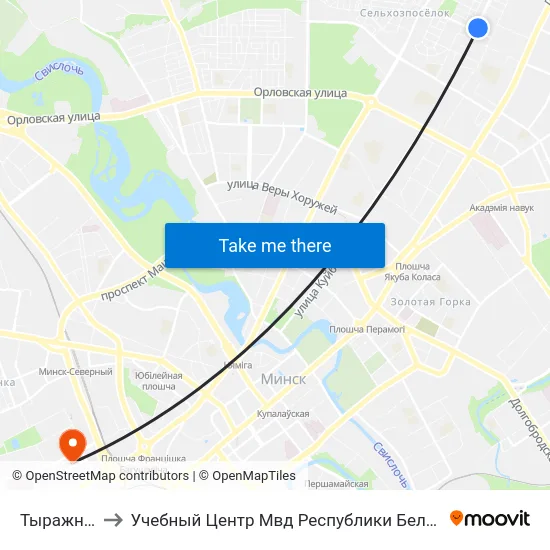 Тыражная to Учебный Центр Мвд Республики Беларусь map