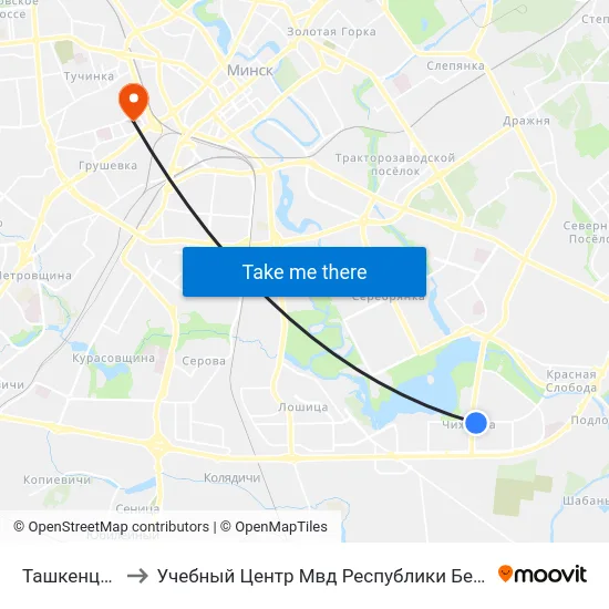 Ташкенцкая to Учебный Центр Мвд Республики Беларусь map