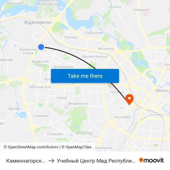 Каменнагорская, 100 to Учебный Центр Мвд Республики Беларусь map