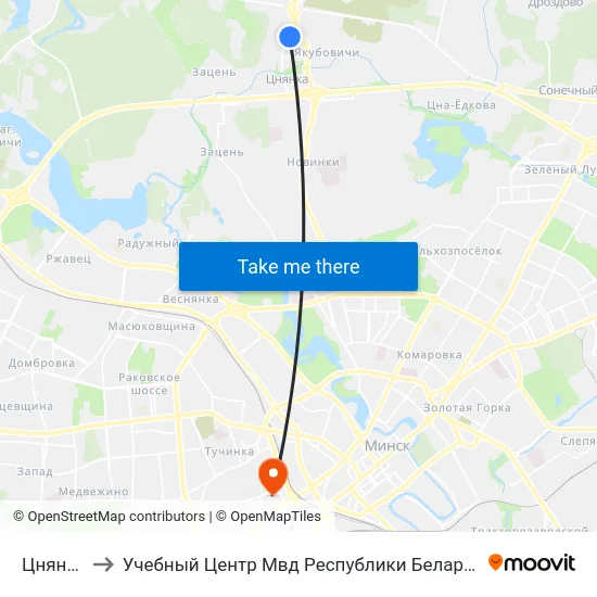 Цнянка to Учебный Центр Мвд Республики Беларусь map