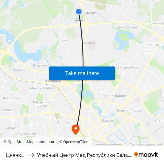 Цнянка-2 to Учебный Центр Мвд Республики Беларусь map