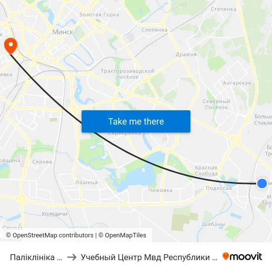 Паліклініка №36 to Учебный Центр Мвд Республики Беларусь map