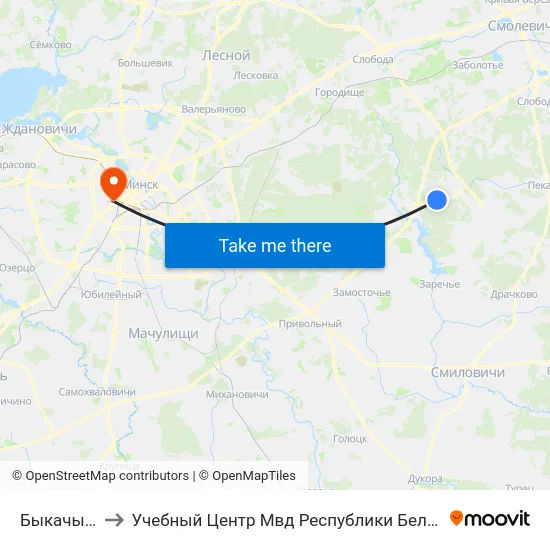 Быкачына to Учебный Центр Мвд Республики Беларусь map