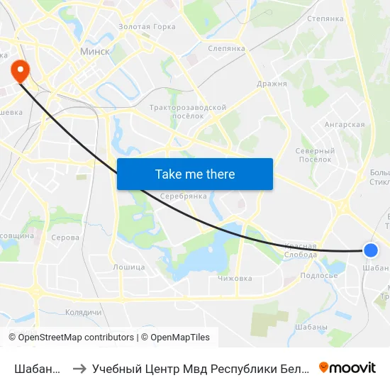 Шабаны-2 to Учебный Центр Мвд Республики Беларусь map