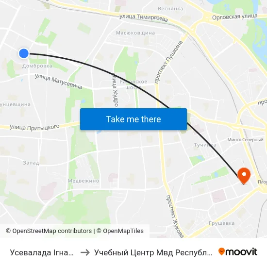 Усевалада Ігнатоўскага to Учебный Центр Мвд Республики Беларусь map