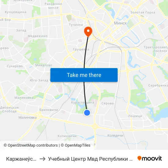 Каржанеўскага to Учебный Центр Мвд Республики Беларусь map