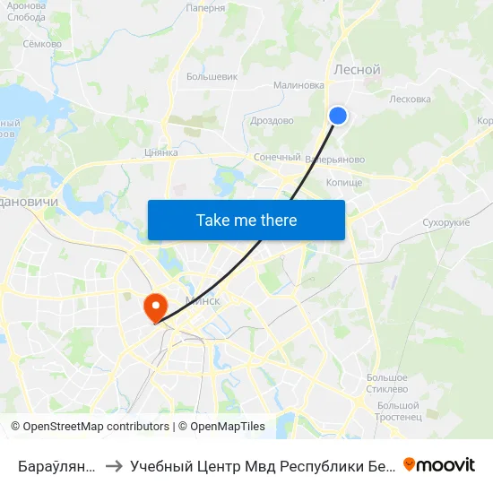 Бараўляны-6 to Учебный Центр Мвд Республики Беларусь map