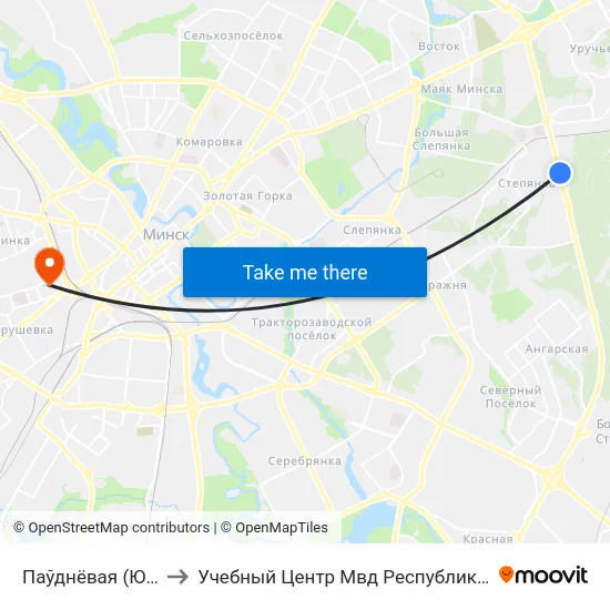 Паўднёвая (Южная) to Учебный Центр Мвд Республики Беларусь map