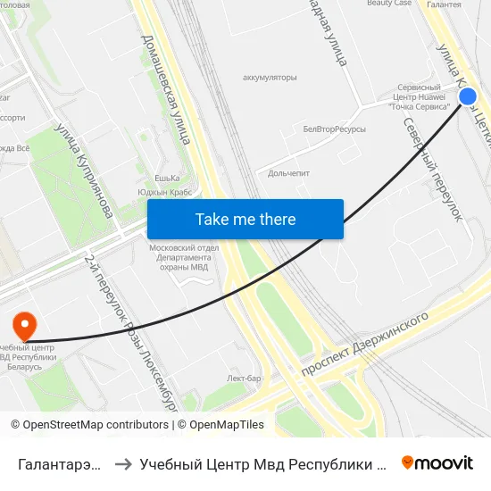 Галантарэйная to Учебный Центр Мвд Республики Беларусь map