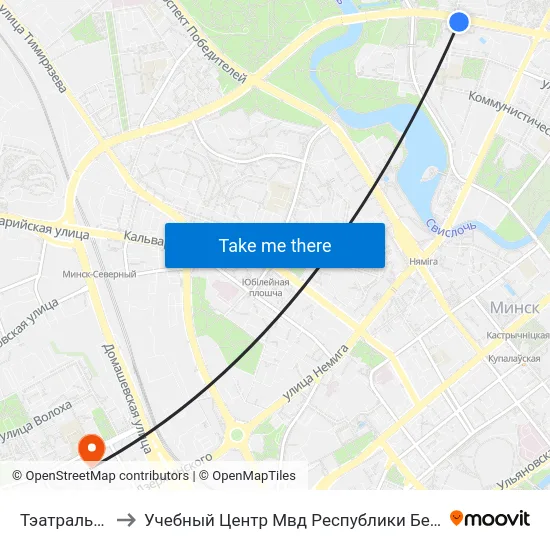 Тэатральная to Учебный Центр Мвд Республики Беларусь map