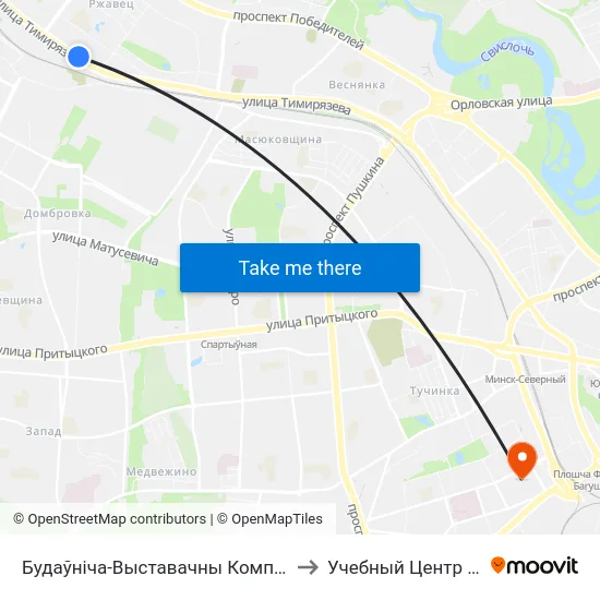 Будаўніча-Выставачны Комплекс (Строительно-Выставочный Комплекс) to Учебный Центр Мвд Республики Беларусь map