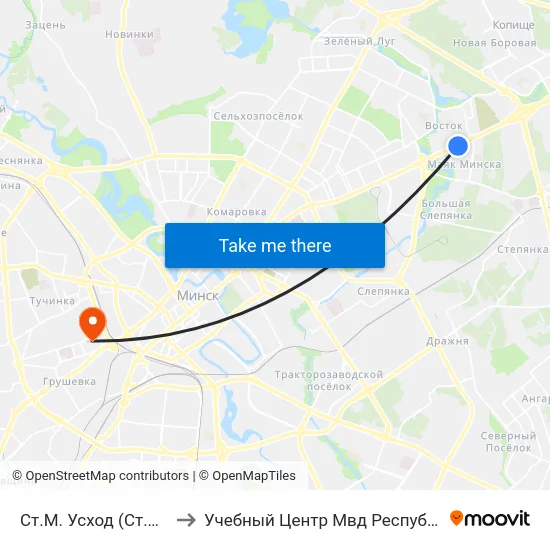 Ст.М. Усход (Ст.М. Восток) to Учебный Центр Мвд Республики Беларусь map