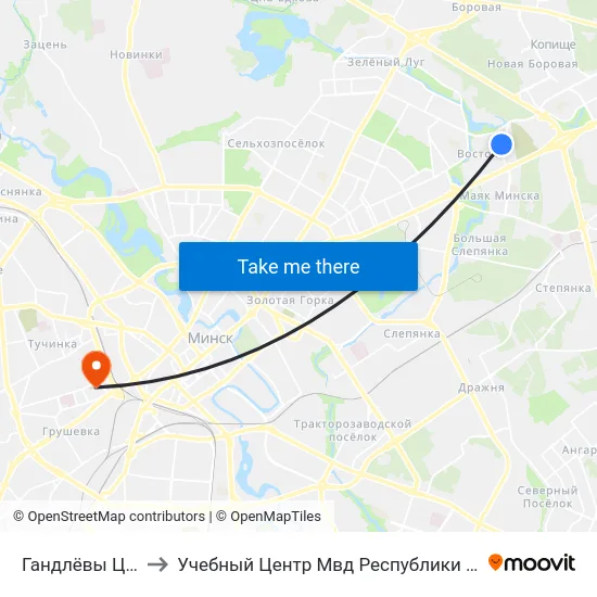 Гандлёвы Цэнтр to Учебный Центр Мвд Республики Беларусь map