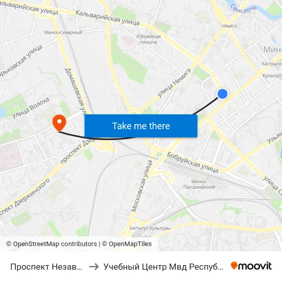 Проспект Независимости to Учебный Центр Мвд Республики Беларусь map