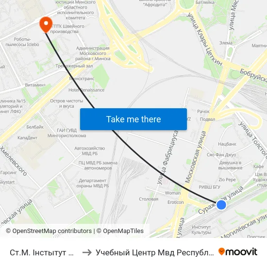 Ст.М. Інстытут Культуры to Учебный Центр Мвд Республики Беларусь map
