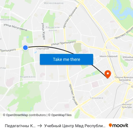 Педагагічны Каледж to Учебный Центр Мвд Республики Беларусь map