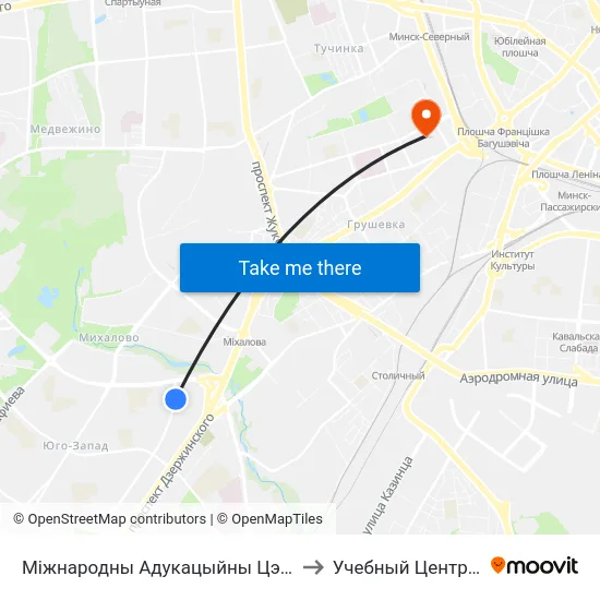 Міжнародны Адукацыйны Цэнтр (Международный Образовательный Центр) to Учебный Центр Мвд Республики Беларусь map