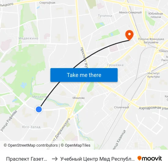 Праспект Газеты Звязда to Учебный Центр Мвд Республики Беларусь map