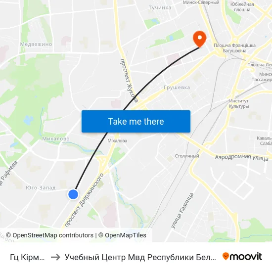 Гц Кірмаш to Учебный Центр Мвд Республики Беларусь map