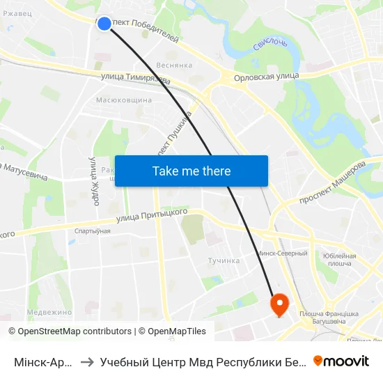 Мінск-Арэна to Учебный Центр Мвд Республики Беларусь map