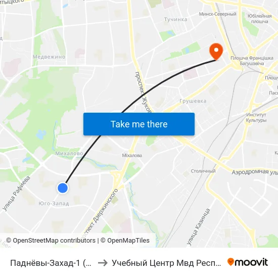 Паднёвы-Захад-1 (Юго-Запад-1) to Учебный Центр Мвд Республики Беларусь map