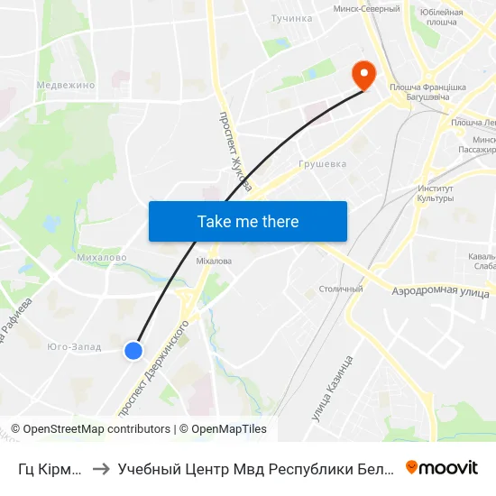 Гц Кірмаш to Учебный Центр Мвд Республики Беларусь map