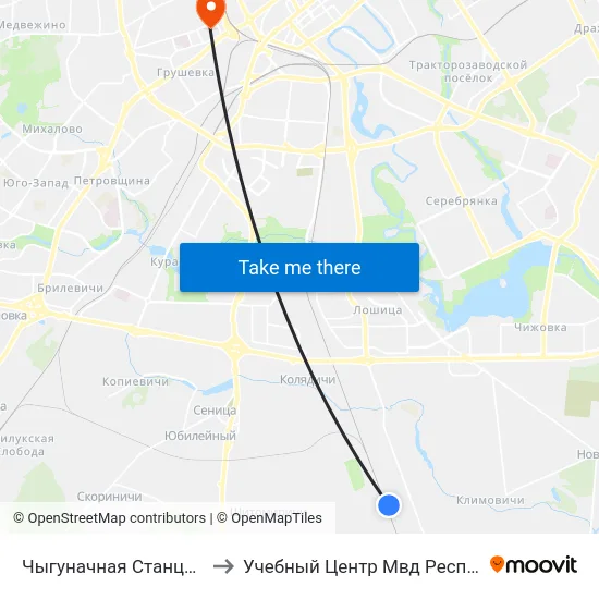 Чыгуначная Станцыя Калядзічы to Учебный Центр Мвд Республики Беларусь map
