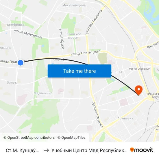 Ст.М. Кунцаўшчына to Учебный Центр Мвд Республики Беларусь map