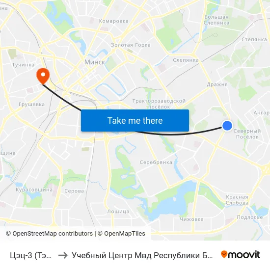 Цэц-3 (Тэц-3) to Учебный Центр Мвд Республики Беларусь map