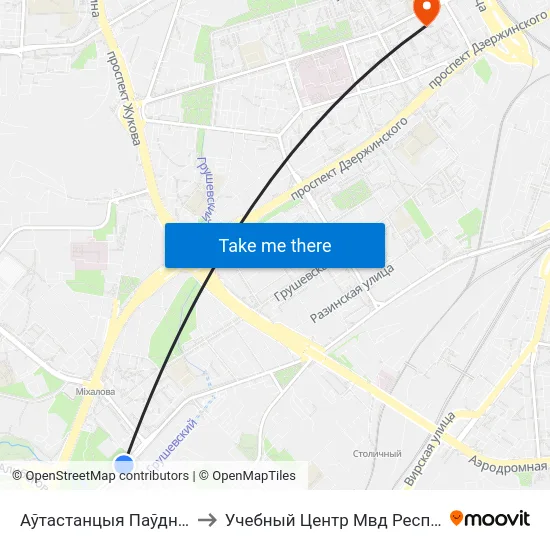 Аўтастанцыя Паўднёва-Заходняя to Учебный Центр Мвд Республики Беларусь map