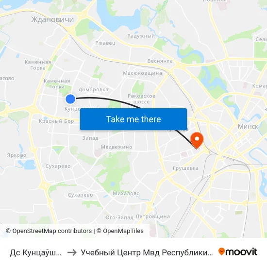 Дс Кунцаўшчына to Учебный Центр Мвд Республики Беларусь map