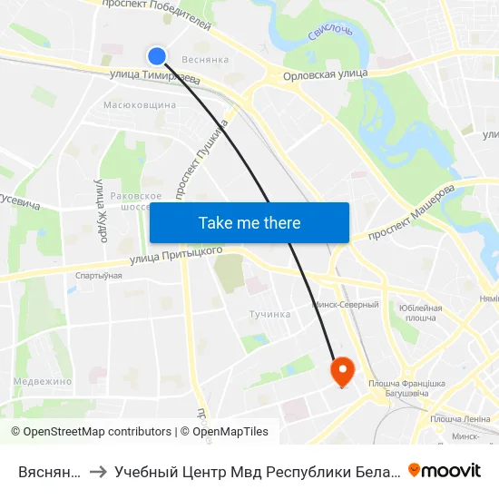 Вяснянка to Учебный Центр Мвд Республики Беларусь map