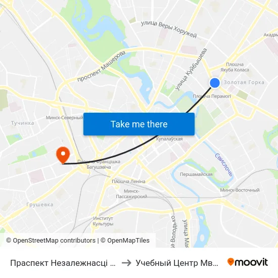 Праспект Незалежнасці (Проспект Независимости) to Учебный Центр Мвд Республики Беларусь map