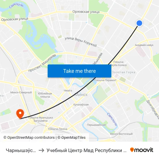 Чарнышэўскага to Учебный Центр Мвд Республики Беларусь map