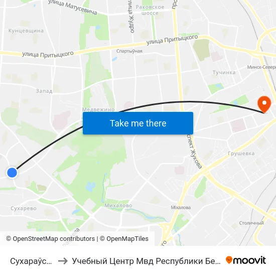 Сухараўская to Учебный Центр Мвд Республики Беларусь map