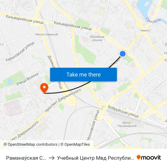 Раманаўская Слабада to Учебный Центр Мвд Республики Беларусь map