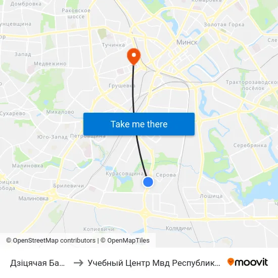 Дзіцячая Бальніца to Учебный Центр Мвд Республики Беларусь map