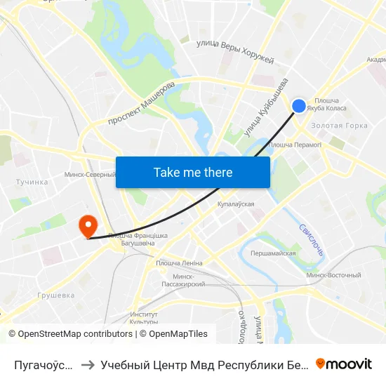 Пугачоўская to Учебный Центр Мвд Республики Беларусь map