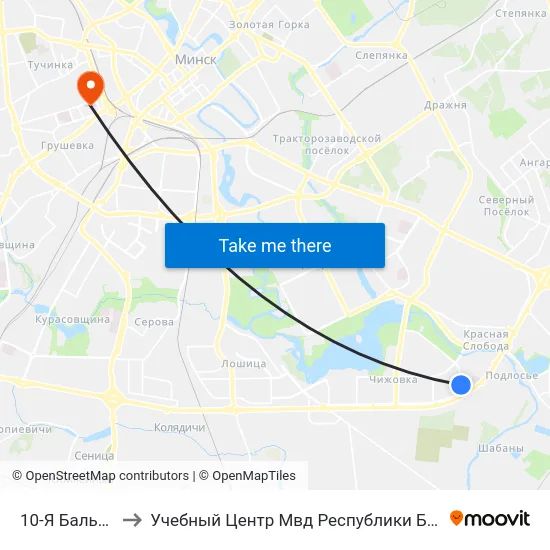 10-Я Бальніца to Учебный Центр Мвд Республики Беларусь map