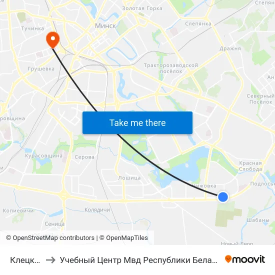 Клецкая to Учебный Центр Мвд Республики Беларусь map