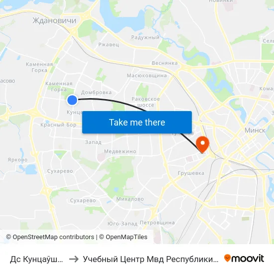 Дс Кунцаўшчына to Учебный Центр Мвд Республики Беларусь map