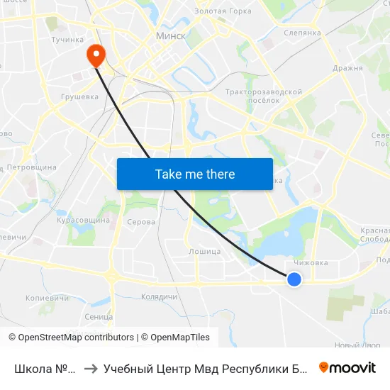 Школа №124 to Учебный Центр Мвд Республики Беларусь map