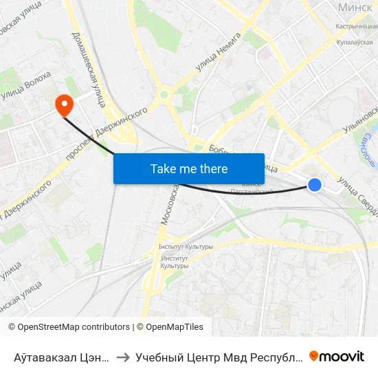 Аўтавакзал Цэнтральны to Учебный Центр Мвд Республики Беларусь map