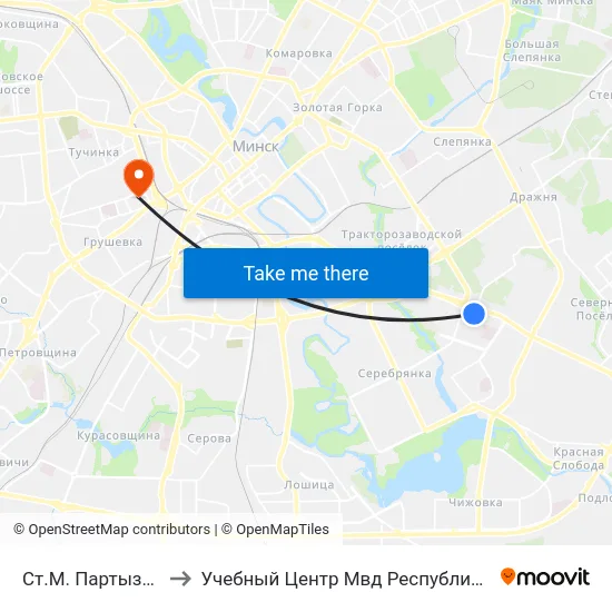 Ст.М. Партызанская to Учебный Центр Мвд Республики Беларусь map
